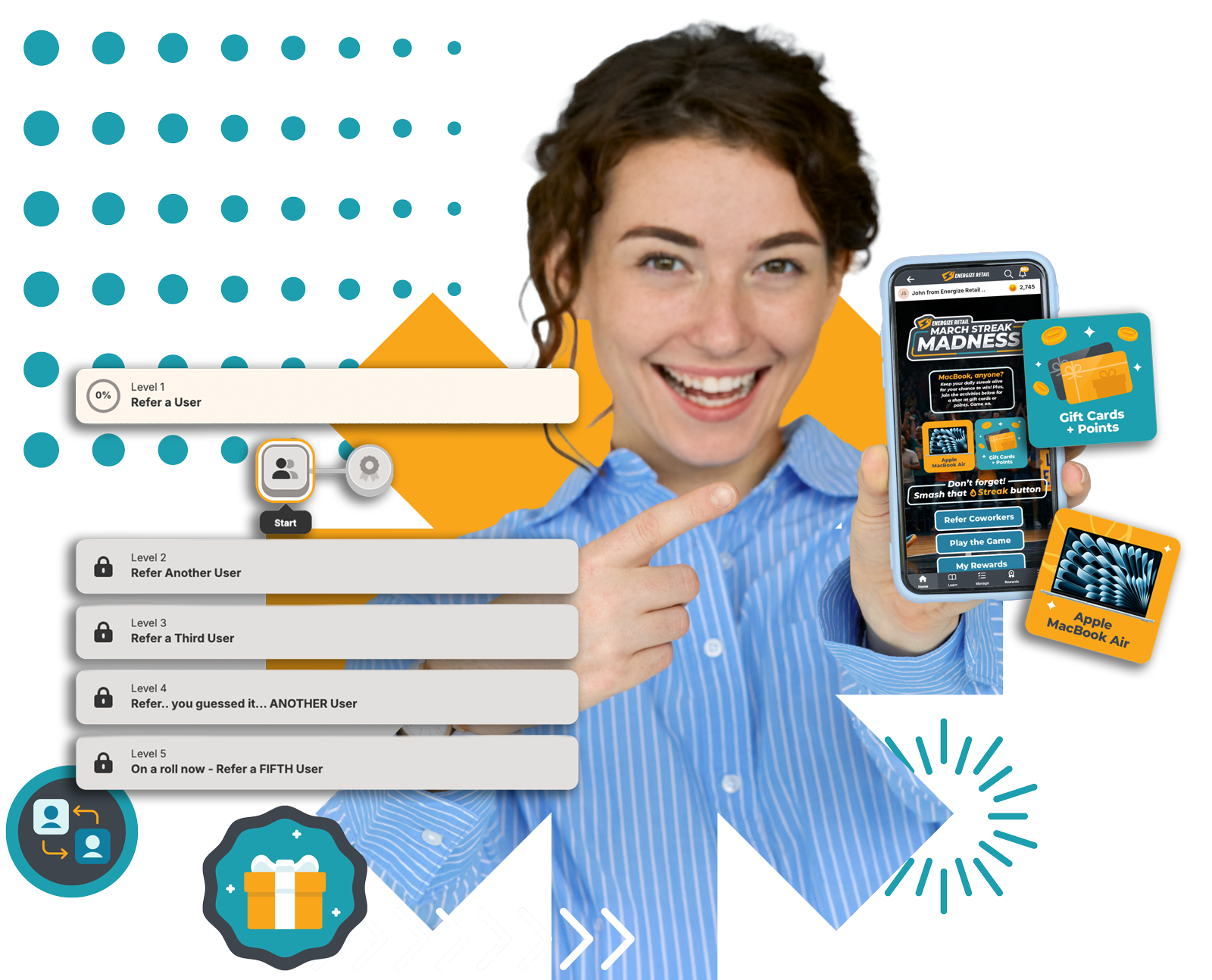 woman pointing to phone