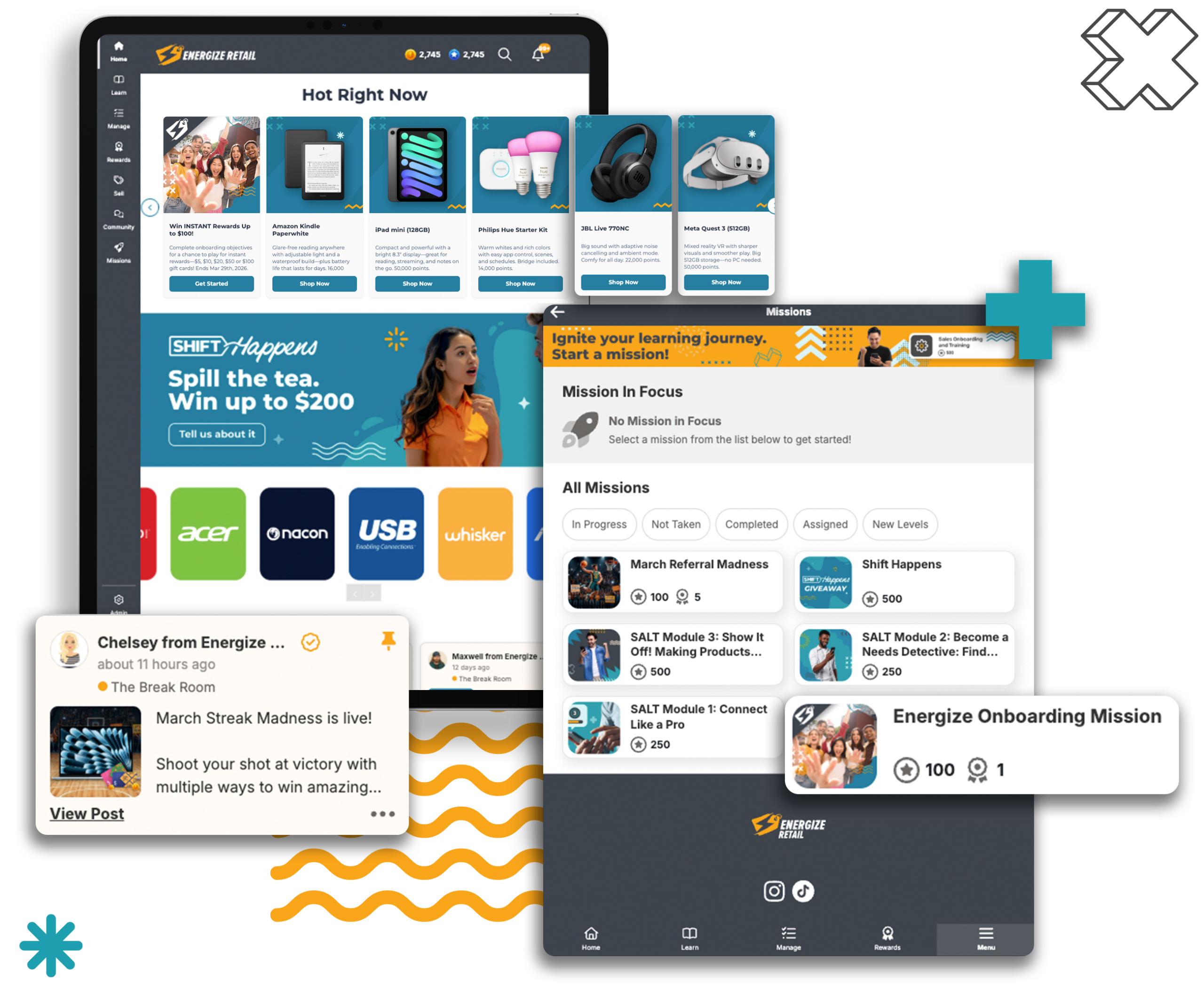 ipad screen of energize retail homepage